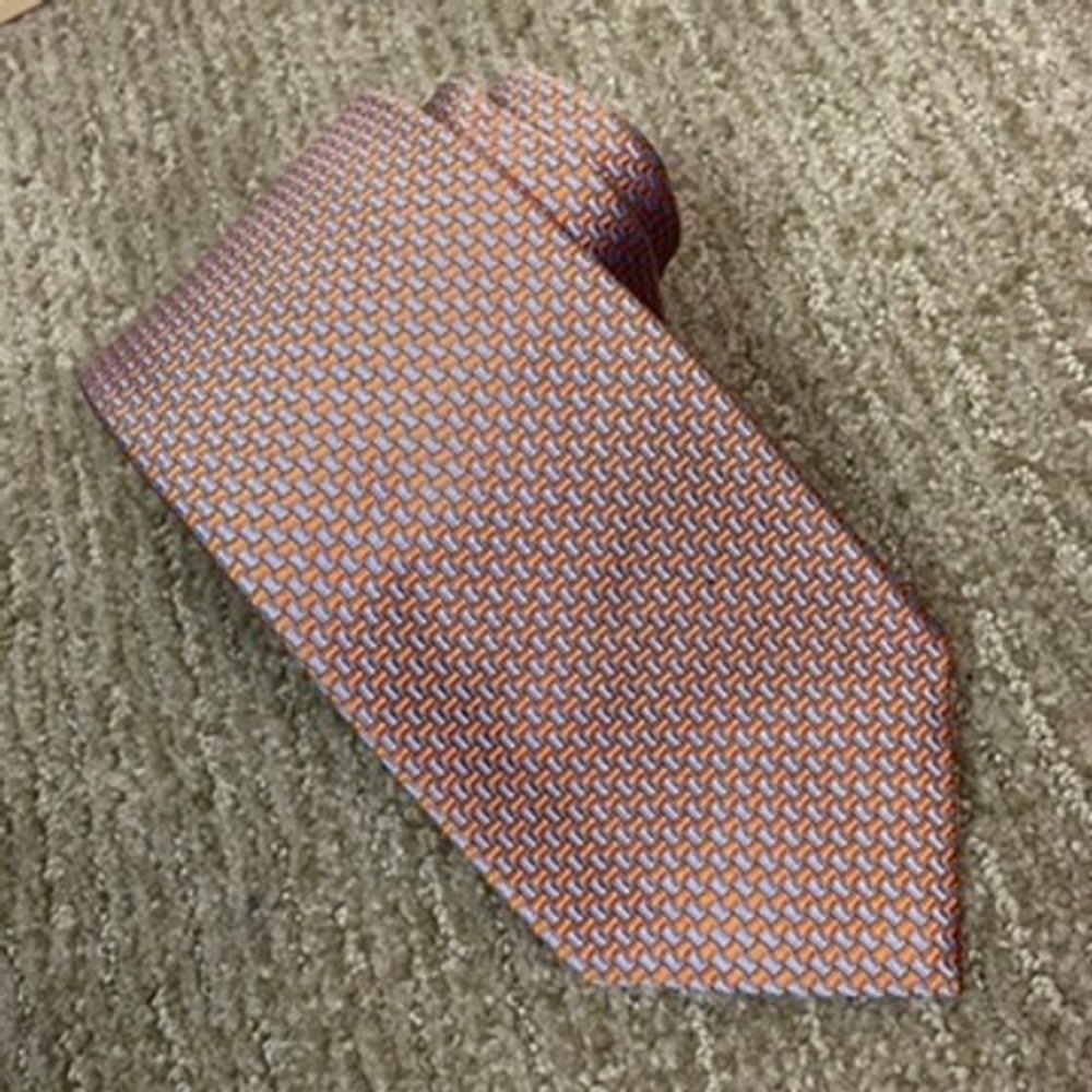 Brooks Brothers Silk Tie Mens Orange Blue Preppy‎ Basketweave Classic Officecore